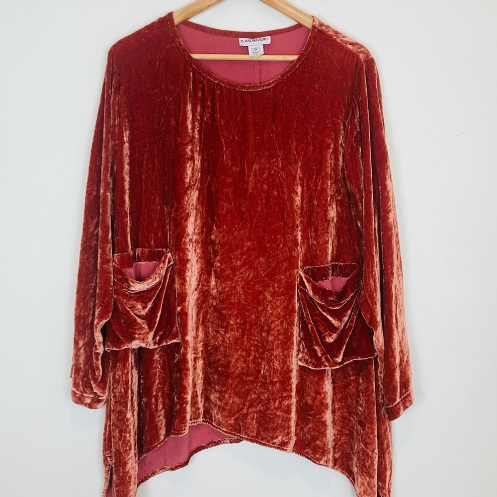 B. Hadikusumo Silk Blend Crushed Velvet Tunic Style Lagenlook Top In Orange. S